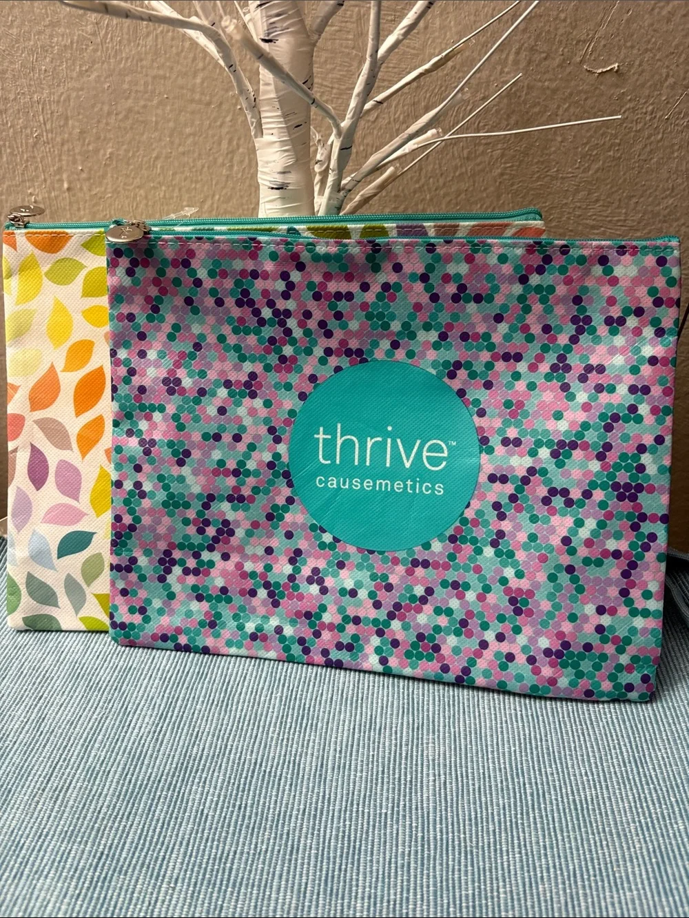 thrive causemetics Teal, Purple, Pink & Green Dot Cosmetic Pouches (2)